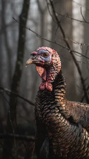 Wild Bronze Turkey in Misty Woodland