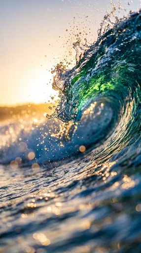 Backlit Ocean Wave Crest at Sunset