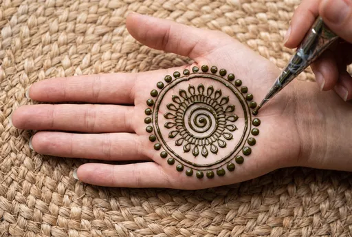 Applying Simple Mandala Henna Design on Palm