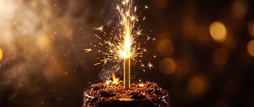 Golden Sparkler on Chocolate Birthday Cake