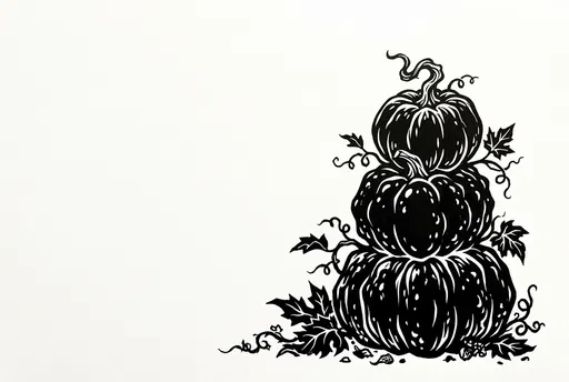 Black Ink Illustration of Stacked Pumpkins