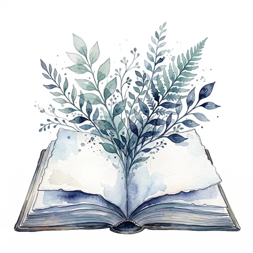 Watercolor Open Book With Botanical Leaves