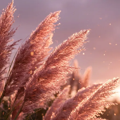 Backlit Pink Pampas Grass in Golden Light