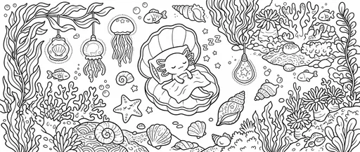Cute Sleeping Axolotl Underwater Coloring Page