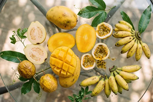 Flat Lay of Yellow Tropical Fruits