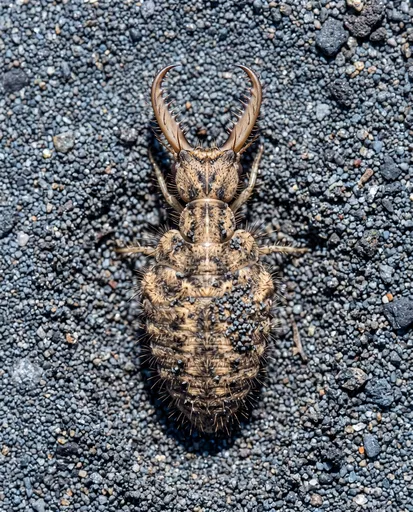 Overhead Macro of Antlion Larva on Sand