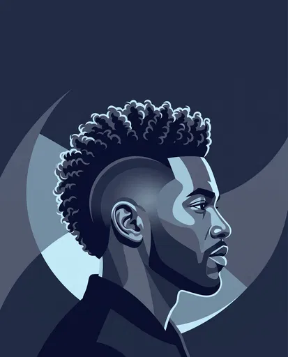 Black Man Burst Fade Mohawk Profile Illustration