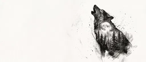 Charcoal Sketch of Howling Wolf Silhouette