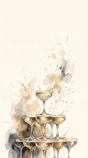Watercolor Champagne Coupe Tower Illustration