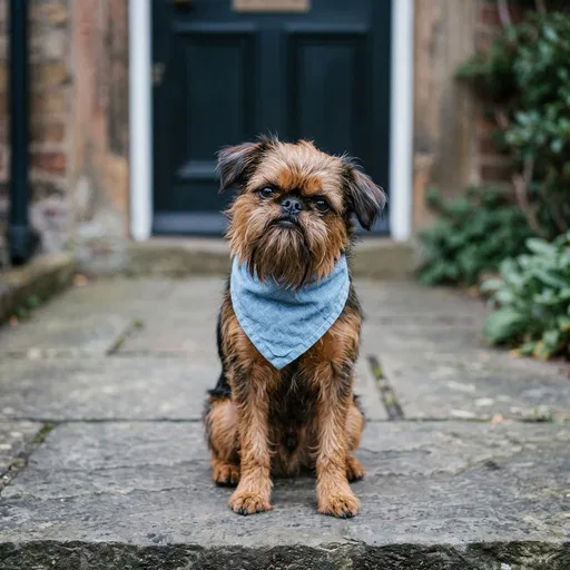 Brussels Griffon Wearing Blue Bandana Outdoors
