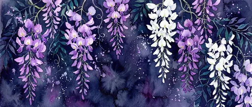 Watercolor Violet and White Wisteria Banner
