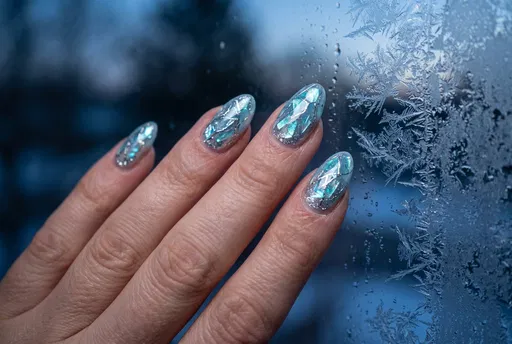 Blue Cracked Ice Winter Nail Art