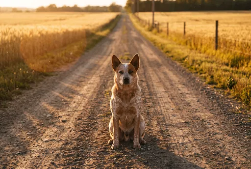 Red Cattle Dog on Country Dirt Road