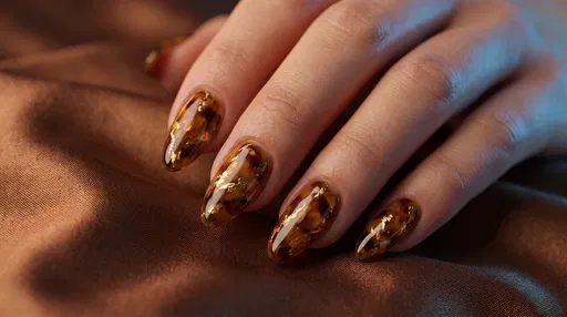 Glossy Tortoiseshell and Gold Foil Manicure