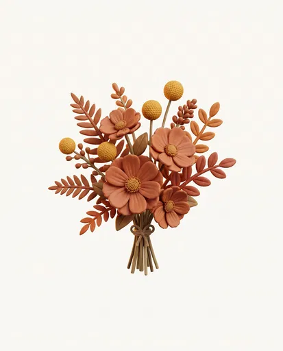 3D Clay Autumn Floral Bouquet Clipart