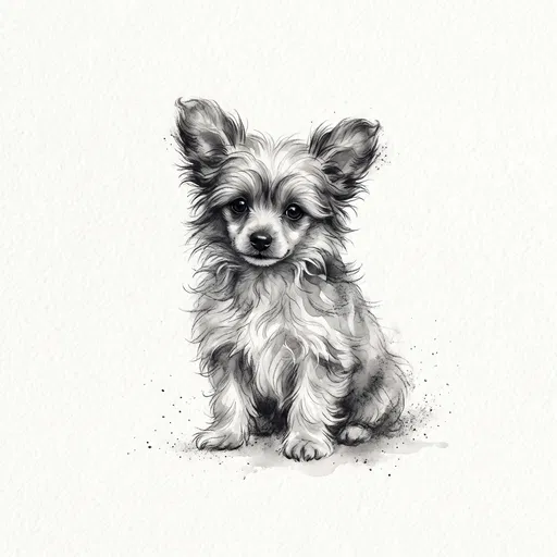 Monochrome Charcoal and Watercolor Puppy Illustration