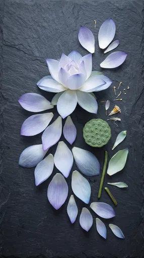 Deconstructed Lotus Blossom Flat Lay on Slate