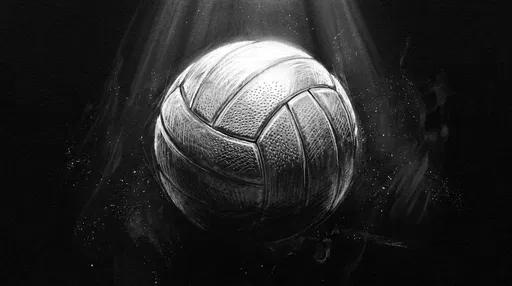 White Charcoal Volleyball Drawing in Spotlight