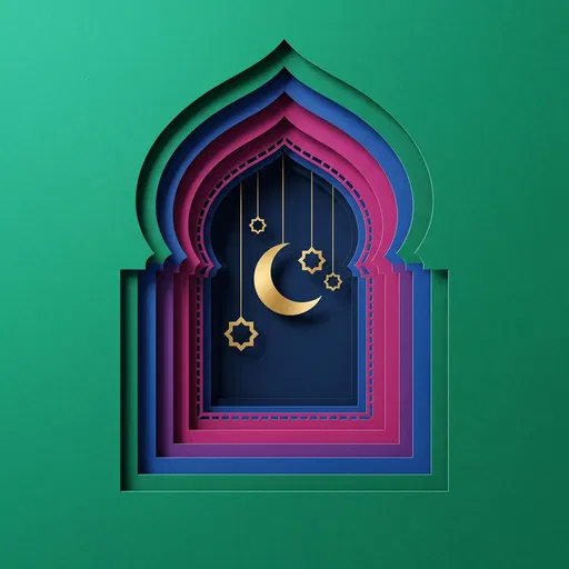 Layered Paper Cut Islamic Arch With Moon