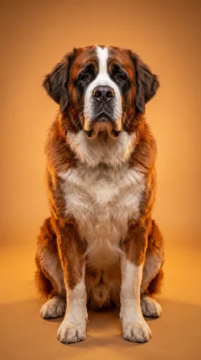 Studio Portrait of Sitting Saint Bernard Dog