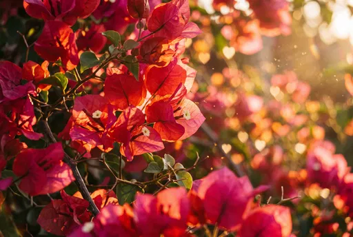 Sunlit Bougainvillea Blossoms with Heart Bokeh