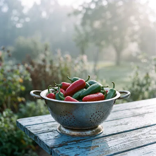 Fresh Jalapeno Peppers in Vintage Colander