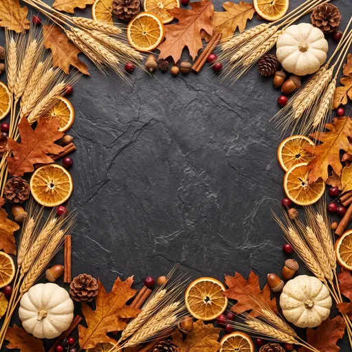 Autumn Harvest Flatlay Frame on Slate