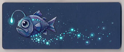 Hand-Drawn Glowing Anglerfish on Blue Paper