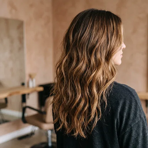 Woman With Caramel Balayage Beach Waves