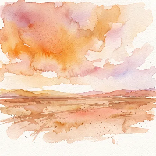 Warm Watercolor Sunset Landscape Wash