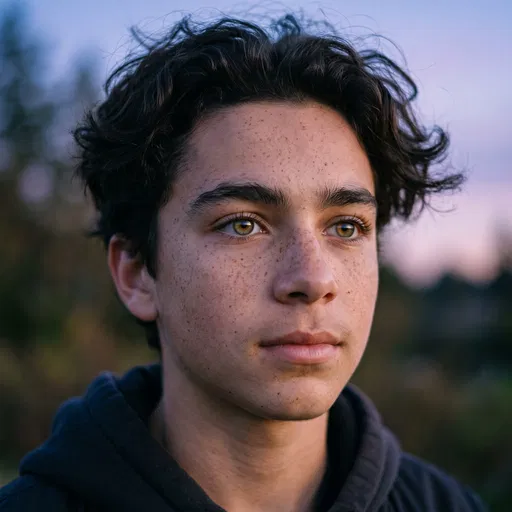 Close-Up Portrait of Freckled Teenager at Dusk