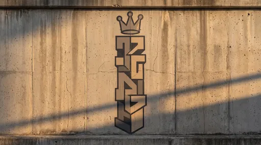 Abstract Geometric Crown Graffiti on Concrete Wall