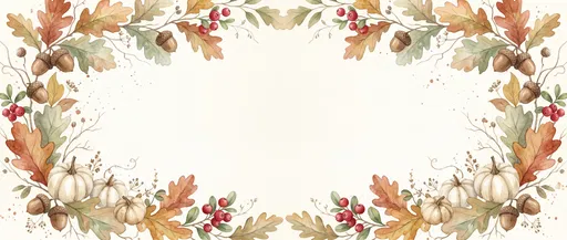 Watercolor Autumn Foliage and Pumpkin Border
