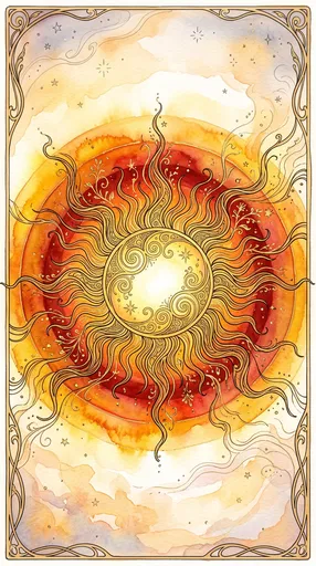 Art Nouveau Watercolor Sun Illustration