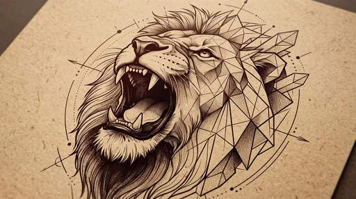 Geometric Roaring Lion Tattoo Stencil Illustration
