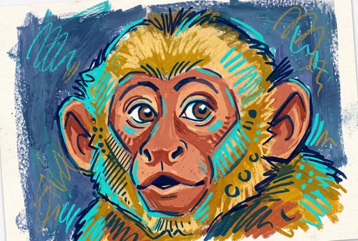 Expressive Pastel Monkey Face Illustration