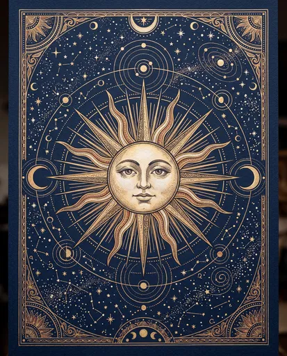 Vintage Gold Celestial Sun Illustration