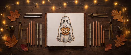 Halloween Ghost Sketchbook Flat Lay