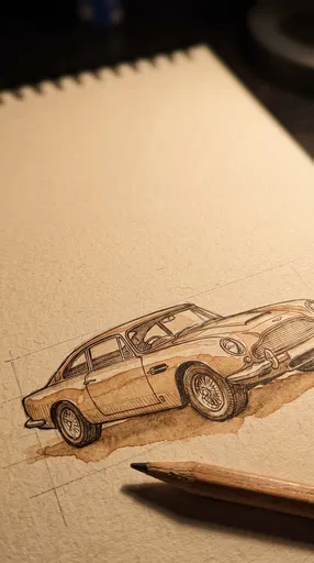 Vintage Coupe Sketch on Textured Paper