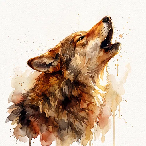 Watercolor Illustration of Howling Red Wolf