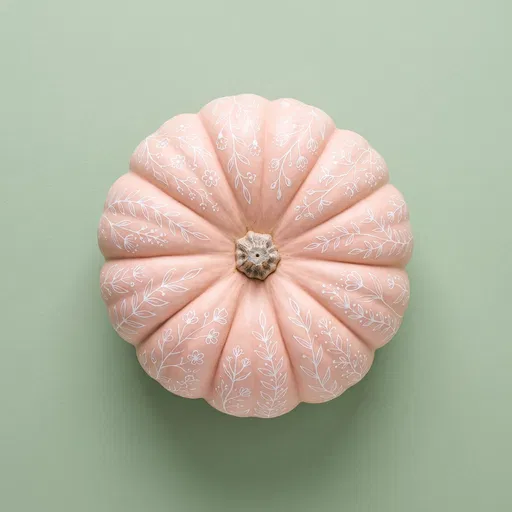 Pink Pumpkin With White Floral Drawings