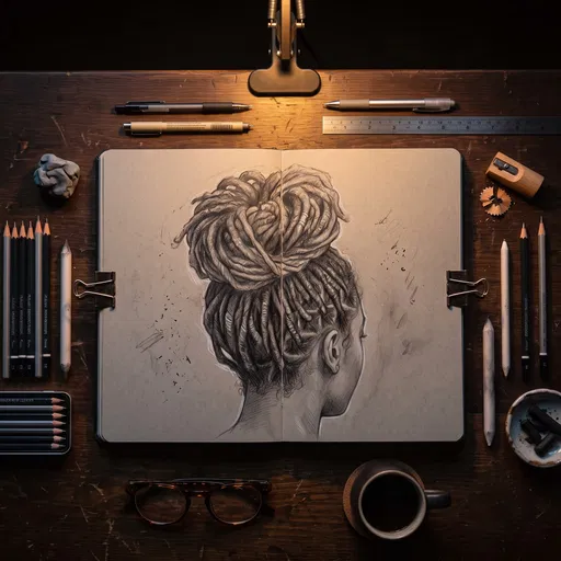 Overhead Flat Lay of Locs Hair Sketch