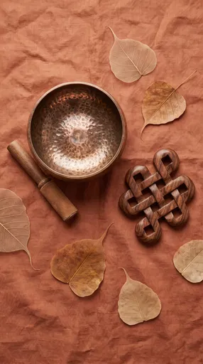Singing Bowl and Wooden Knot Flat Lay