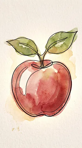 Watercolor and Line Art Red Apple