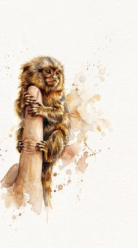 Watercolor Pygmy Marmoset Clinging to Finger