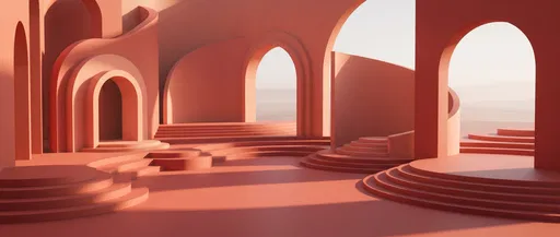 Abstract Coral Architectural Arches and Steps