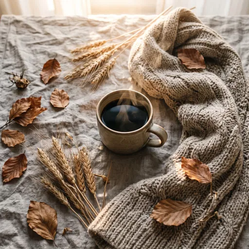 Cozy Autumn Coffee and Knit Scarf
