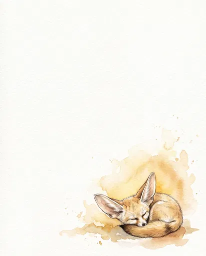 Watercolor Illustration of Sleeping Fennec Fox