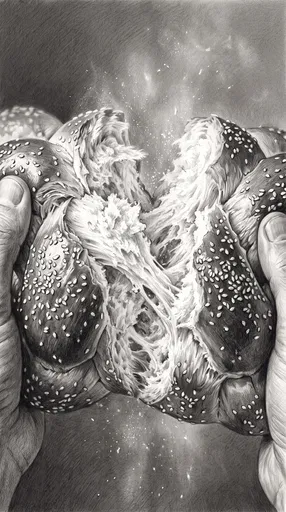 Graphite Drawing of Tearing Challah Bread