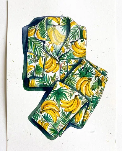 Watercolor Tropical Banana Print Pajama Set